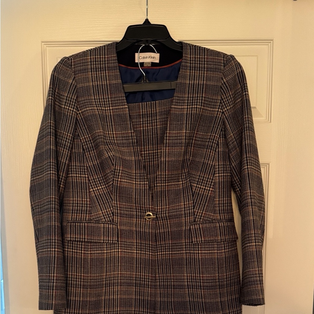 Calvin Klein Blue and Brown Plaid Blazer with skirt (Professional suit)